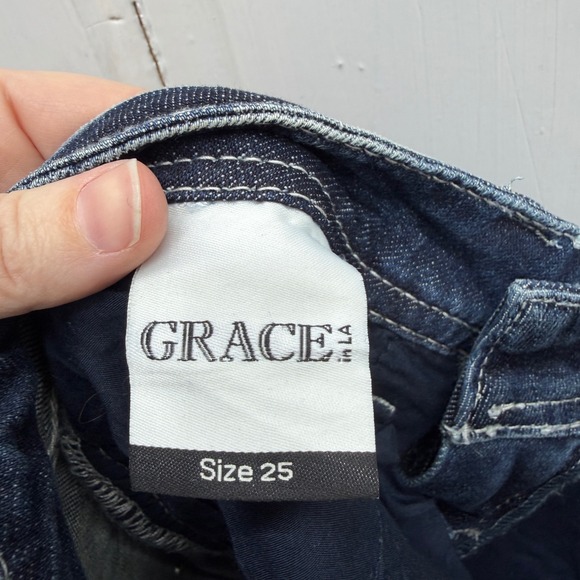 NWT Grace in LA Boot Cut Jeans Embellished Rhinestone Floral Womens 25 tall long - Picture 7 of 8